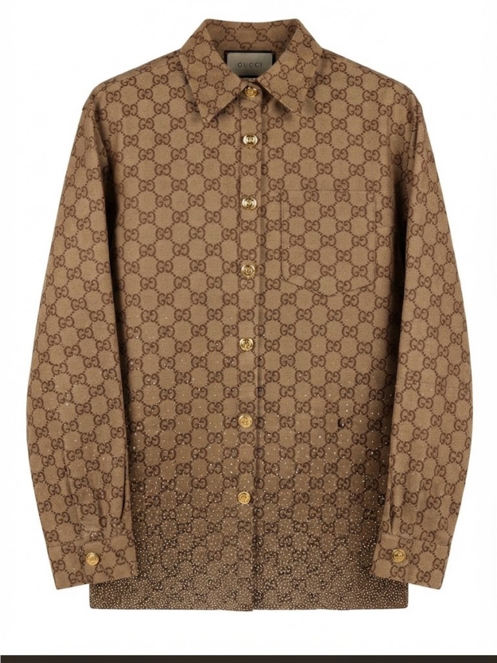 NWT VERY Beautiful  /Brown Monogram Button-Down Shirt with Gold Button